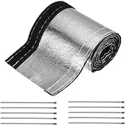 sourcing map Heat Shroud Sleeve Aluminized Silver Sleeving 25mm 1 Inch ID x 100cm 3.3FT Heat Cable Sleeving for Hose Wire Heat Protection with Hook&Loop,10PCS Stainless Steel Ties