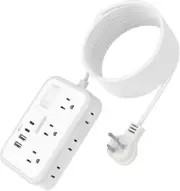 15 Ft Extension Cord with 6 Outlets and 4 USB Ports, Wall Mountable