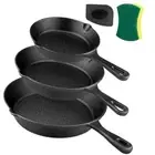 Cast Iron Skillet Set -3 Piece 6 inch, 8 inch and 10 inch Cast Iron Pan, Scraper