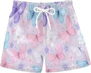 [RPLIFE] Swimming Clothes for Boys, Anti-Chafe Swim Trunks Boys 2 T, Butterflies Flowers Pastel Purple