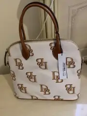 Dooney Bourke cream/brown monogram dome satchel