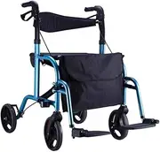 Walker Dual Function Transport Wheelchair Rollator Rolling Walker,Foldable 4 Wheel Rollator Walker with Foot Padded Aluminum Transit Chair Little Surprise
