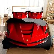 Red Ferrari Sport Car Quilt Doona Duvet Cover Set Single Double Queen King Size Available Queen, 2 Pillow Cases