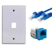 RJ45 Keystone Jack Cat5e Ethernet With 6Ft Jumper Cable 1 Port Wall Plate Blue