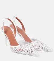 [Amina Muaddi] Amina Muaddi Lori 90 leather slingback pumps AU 4 white