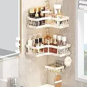DCWINNES 2 Pack Bathroom Shelves+1 Soap Dish, White Shower Caddy, Stainless Steel, Wall Mount, Shower Organiser, No Drilling, Bathroom Storage