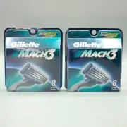 Gillette Mach3 Razor Blade AUTHENTIC Refills 8 Cartridges Each = 16 Total Blades