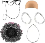 Old Lady Wigs for Women Costume, 100 Days of School Old Lady Wig Costume Set, Grandma Granny Costume Wig for Cosplay, Idea 100 Year Old Costume, 7/