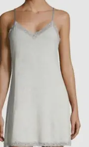 $98 Natori Women's Gray Feathers Lace Trim Sleepwear Essential Chemise Size XS