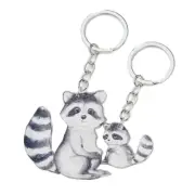 2 PCs Cute Raccons Couple Wooden Key Ring Animal Matching Puzzles Key Chain