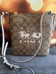 NWT COACH CN766 Mini Rowan File Bag In Signature Canvas&Leather Horse and Sleigh