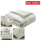 Luxurious King Size 7-Piece Cotton Bedding Set - Floral Design Sage/Off White
