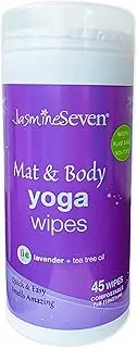 Yoga Wipes for Body and Mat - Natural Lavender and Tea Tree - 45 Wipes in Resealable Canister - by Jasmine Seven - for Home, Studio, Gym, Spa