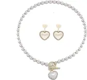 [Faruodis] Wedding Pearl Heart Necklace Earrings Set Crystal Butterfly Bow Necklace Sets Bridal Rhinestone Bow Knot Tassels Chain Jewellery for Women Ladies
