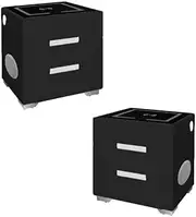 Bedside Table with Drawers,USB Charging and LED Light,Storage Nightstand High Gloss Front Bed Cabinet for Living Room Bedroom Furniture (Color : Glossy Black, Size : 50 * 40 * 56cm) (USB-LHS)