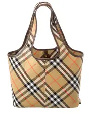 Burberry Check Small Canvas & Leather Tote NoSize Brown