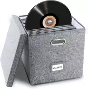 1-PK Vinyl Record Storage Box, Storage for 50 Records LP Organizer Crate w/ Lid