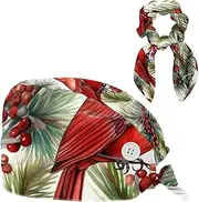 [YTYVAGT] Scrub Caps Women,Scrub Hats Suitable for Women,Watercolor Christmas Bird Floral
