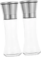 GRIRIW 2pcs Pepper Grinder Set Manual Mills Multifunctional Grind Grinders Steel Adjustable Stainless Suit for Sea Salt Shaker Manual Bottle White Glass