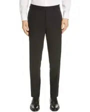 Luigi Bianchi Montova Mens Slim Fit Flat Front Wool Trousers 40 Black