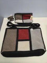 The Sac Tight Knit Color Block Set 17x12" Shoulder Strap & 9x6" Clutch NWT