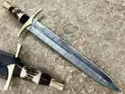 21.25" Custom Hand Made Beautiful Damascus steel double edge Sword knife (3005-2