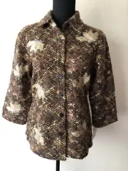 Russ Berens Sequined and Embroidered Boucle Jacket/ Button Front Top M/L