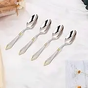 Tea Spoon Dessert Spoons 5.5" 3/4/5/6 PCS Gold Plated 18-10 Stainless Steel Coffee Spoon Dishwasher Safe Glossy Silver Dessert Espresso Tea Spoon Set 4PCS-Gold Plate