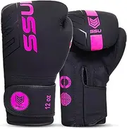 SSU Boxing Gloves 12oz Supergel Professional Training, Fighting, Kickboxing, Muay Thai and MMA Gloves, for Men and Women (PINK)