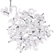 Cable Clips White, 7mm Ethernet Cable Organiser, Nail in Cable Clips Plastic