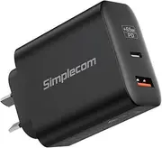Simplecom CU265 Dual Port PD 65W GaN Fast Wall Charger USB-C + USB-A for Phone Laptop