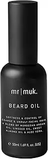 Mr MUK. Beard Oil - Luxurious Beard Care & beard grooming formula with Argan, Linseed & Almond Oils. Moisturising Beard Oil for Soft, Smooth Facial Hair. Sulphate & Paraben Free, 50ml