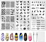 beinkmake 3Pcs Nail Stamping Plate Set Cat Butterfly Nail Stamping Templates French Line Tip Nail Plates Flames Leaves Stainless Steel DIY Reusable Tools with Stamper Scraper for Manicure Printing