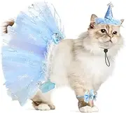 ShuRung Cat Birthday Princess Costume for Cat Kitten Crown Hat Tutu Skirt Cat Princess Hat Cat Bandana Halloween Small Pet Outfit for Cats Kittens L