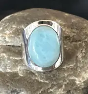 Womens Blue Larimar Navajo Sterling Silver Ring Size 8 17669