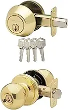 Copper Creek BKDB141PB Ball Door Knob Keyed Alike with Deadbolt Combination, Polished Brass