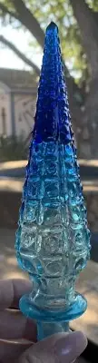 Empoli Genie Bottle Stopper Replacement In TRI COLORED BLUE 8” Tall AZTEC RESIN