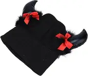 [Parliky] Halloween Witch Hat Knitted for Women Costume Party Hat Witch Cosplay Warm Ox Horn Design