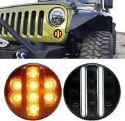 for JK Front Turn Signal LED Lights Running Lamps Compatible with Wrangler JK JKU 2007-2018,White Vertical LED Bar as Daytime Running Lights,Amber Yellow LED as Turn Signal(Smoked Lens)