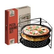 Pizza Baking Set with 3 Pizza Pans and Pizza Rack, (11-Inch Pans), Non-stick ...