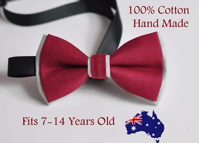 Boy Teenage 100% Cotton Rumba Red + Grey Bow Tie Bowtie Wedding 7-14 Years Old