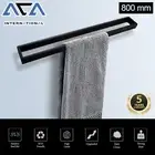 Bathroom 800mm Matt Black Single Towel Rack Rail Holder Square Hanger Wall Mount