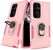 [Everlab] Case for Samsung S21 FE, Armor Bumper Full Protection Shockproof Cover with Magnetic Ring Holder (Pink)