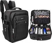 Relavel Makeup Backpack, Professional Makeup Case Extra Large Travel Train Case Organizer Makeup Bag for Women, Black, Large, Professional Makeup Backpack