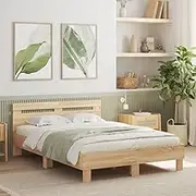 Bed Furniture Bed Frame with LED Without Mattress Sonoma Oak 135x190 cm