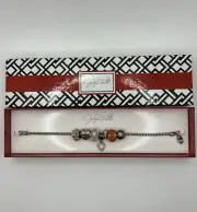 Vtg. NIB Jaclyn Smith Silver Tone Box Chain Bracelet with Glass Beads & Hearts