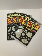 NEW VINTAGE SPACE JA-RU GLOW IN THE DARK STICKERS PLANETS STARS SUN MOON 3 PACK
