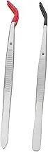 LOORGVEL 2pcs Tweezers Insertion Tweezer Lash Tool Jewelry Making Slant Tip Forceps Nail Rhinestones Solder Point Angled Hinges Jewelry Kit Jewelry Tools Red Stainless Steel