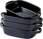 Bruntmor 9x5 inch Black Baking Pans Set of 4, Ceramic Baking Dish | Pie & Tart Lasagna Pans for Casserole Dish with Lid | Kitchen Baking Dishes for Oven Safe & Porcelain Bakeware for Cooking