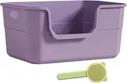 Ronyme Open Cat Litter Tray with Large Space, Enclosed Design for Indoor Cats, Sifting Basin Included, Violet